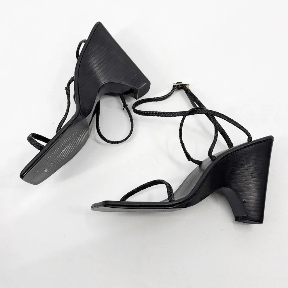JAGGAR THE LABEL STRAPPY WOVEN LEATHER WEDGE BLACK Sandal size 35